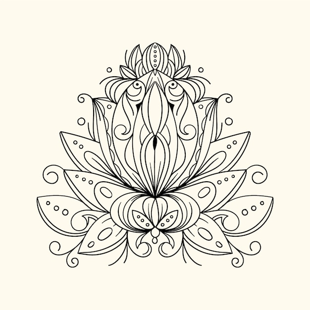 Hand drawn mandala lotus flower drawing