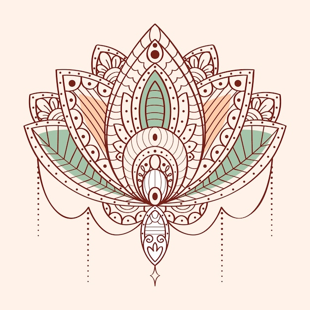 Hand drawn mandala lotus flower drawing