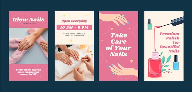 Vector hand drawn manicure instagram story template