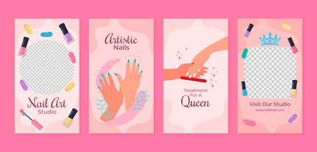 Vector hand drawn manicure instagram story template