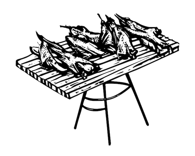 Hand drawn meat on wooden table