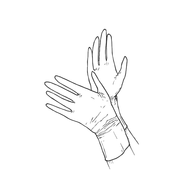 Vector hand drawn medical gloves vector illustration. virus protection doodle sketch. isolated