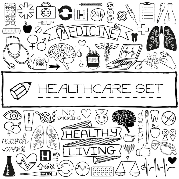 Hand drawn medical set of icons