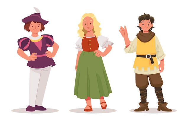 Vector hand drawn medieval characters illustration