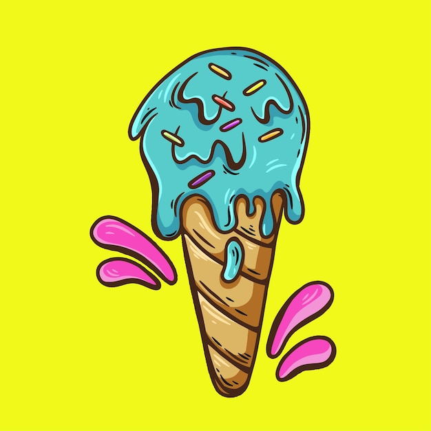 hand drawn melted blue ice cream