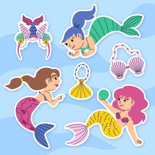 Vector hand drawn mermaid sticker