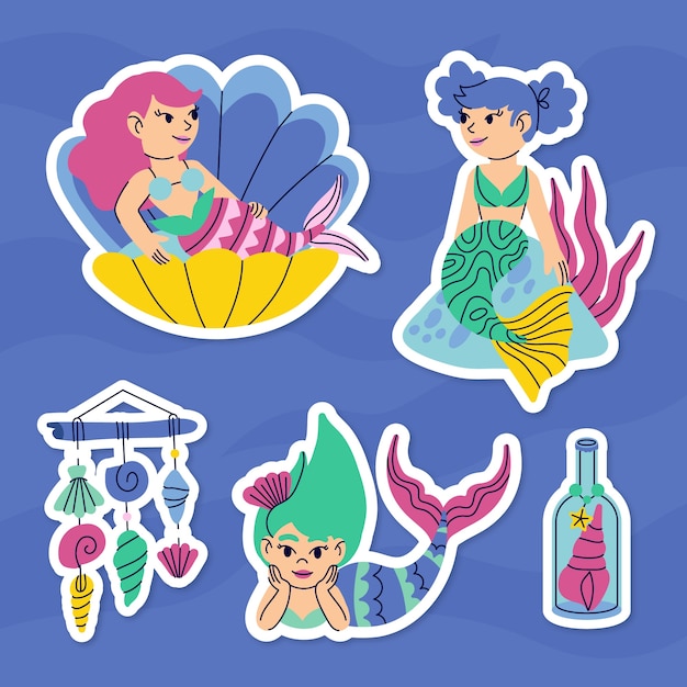 Vector hand drawn mermaid sticker