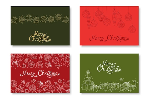 Hand drawn Merry Christmas cards Colorful winter holiday beautiful backgrounds with calligraphy