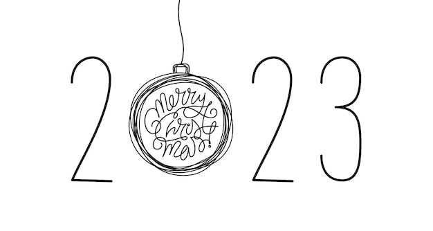 Hand drawn Merry Christmas lettering with year 2023