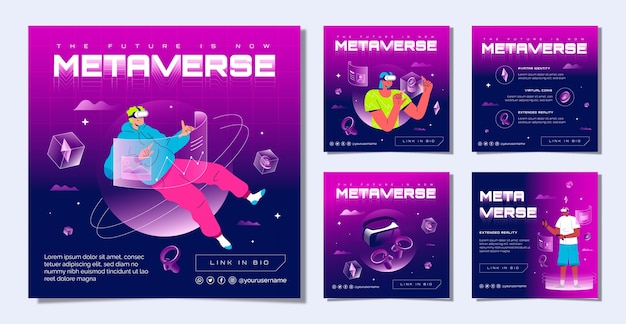 Hand drawn metaverse concept instagram posts