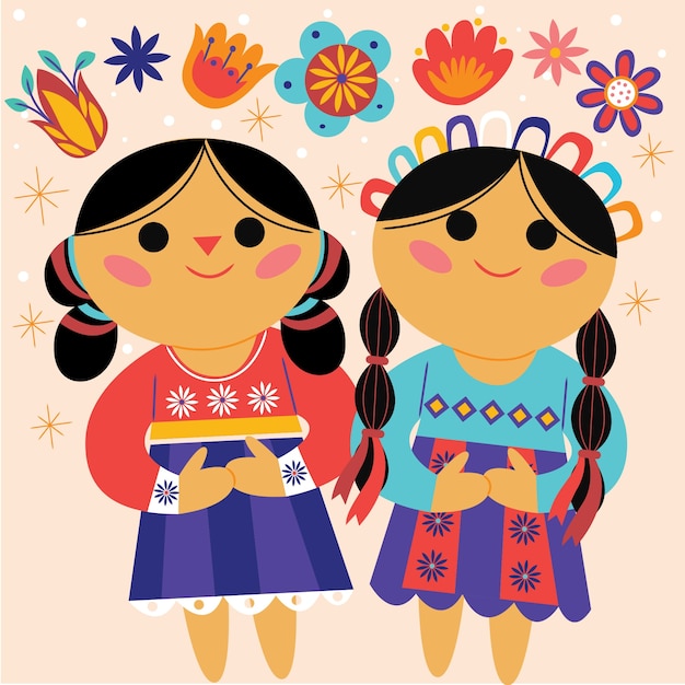 Hand drawn mexican doll illustration