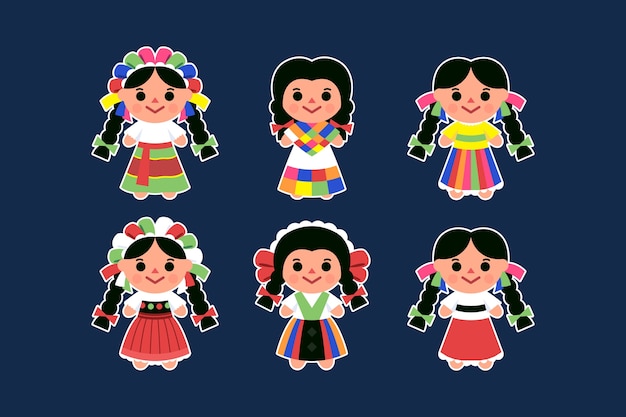 Hand drawn mexican doll illustration