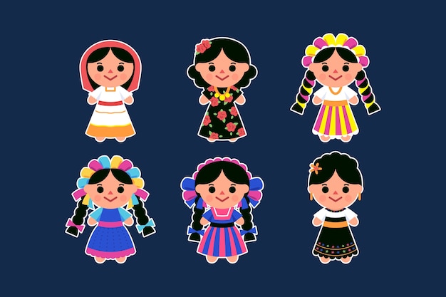 Hand drawn mexican doll illustration