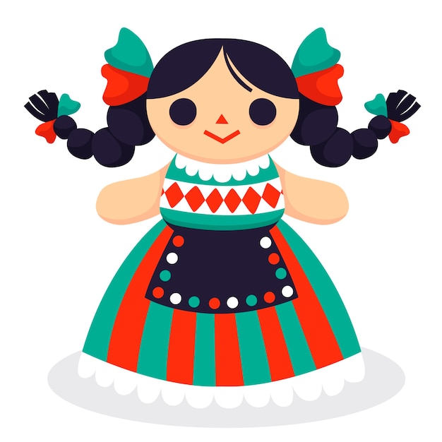 Hand drawn mexican doll illustration