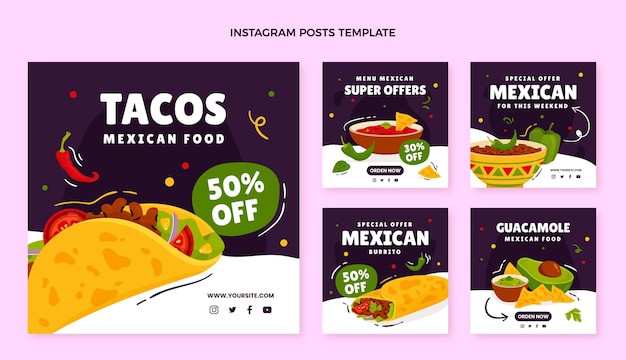 Hand drawn mexican food instagram posts