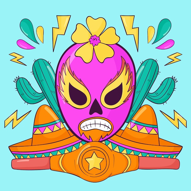 Hand drawn mexican wrestler illustration