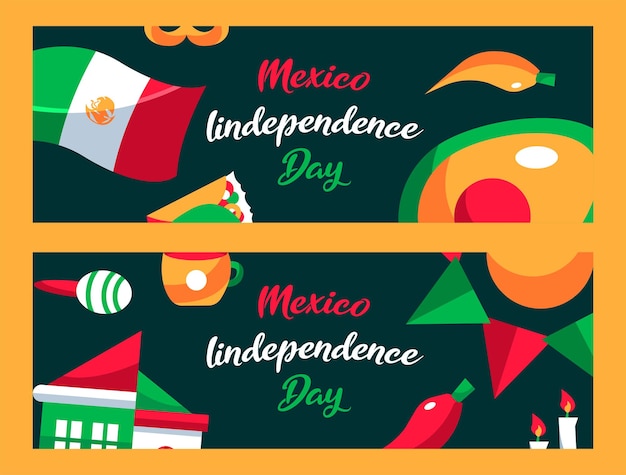 hand drawn mexico independece day horizontal banner template