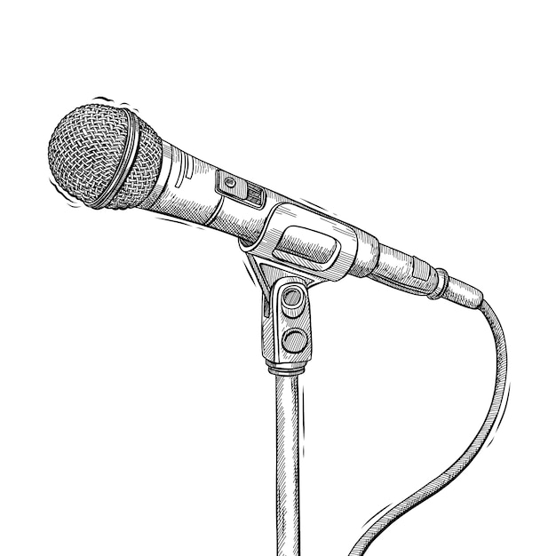 Hand drawn  mic drawing outline illustration