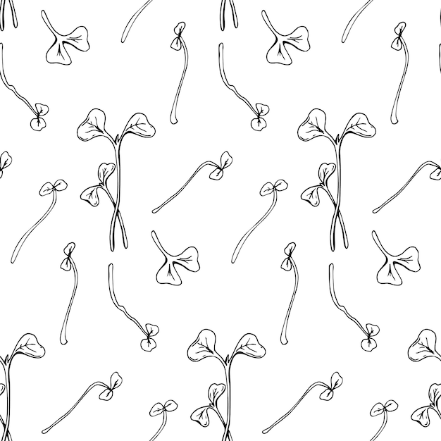 Hand drawn micro greens seamless pattern Vector illustration in sketch style