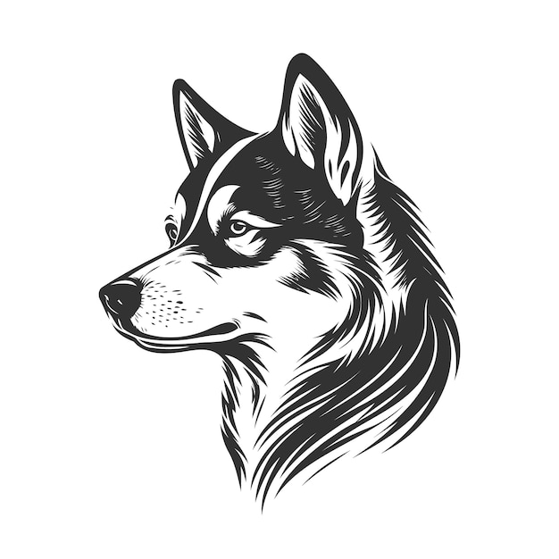 Hand-Drawn Mighty Husky Silhouette Illustration.