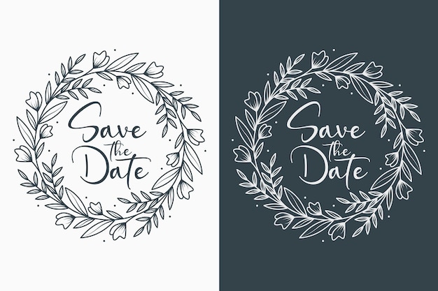 hand drawn minimal floral wedding badges with circle style