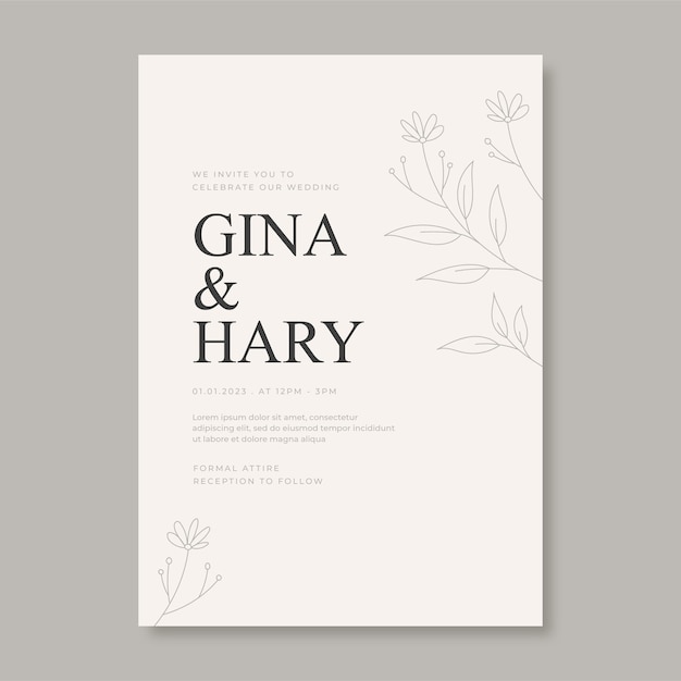 Vector hand drawn minimal wedding invitation