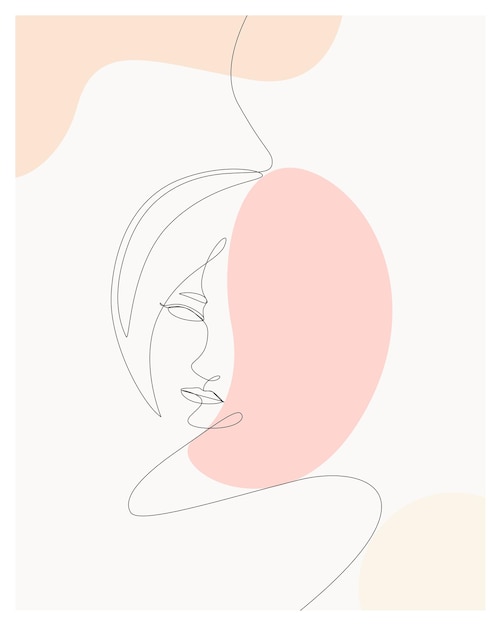 Hand drawn Minimal woman one line style drawing line artc