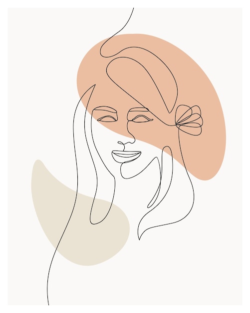 Hand drawn minimal woman with flowers one line style drawing line art