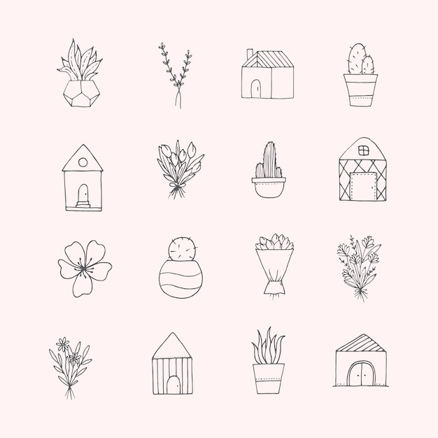 Hand drawn minimalist doodles set