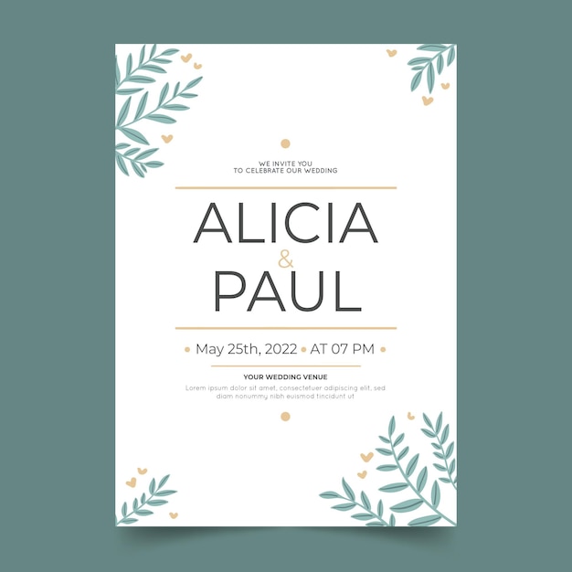 Hand drawn minimalist wedding invitation template