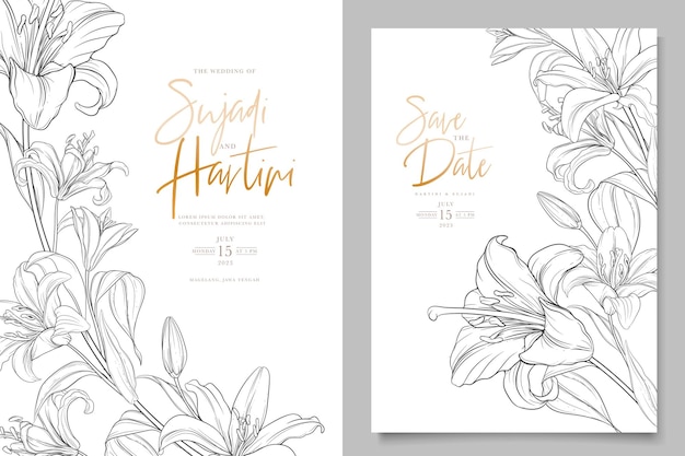 hand drawn mono-line floral lily background design