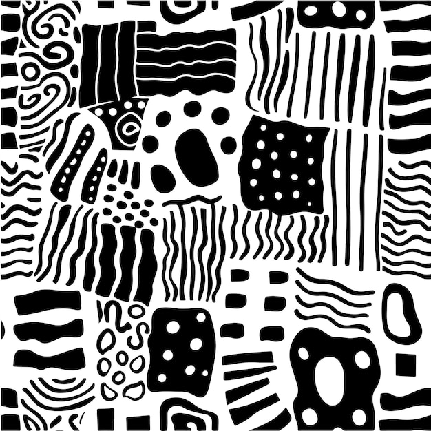 Hand Drawn Monochrome Abstract Doodles Black and White