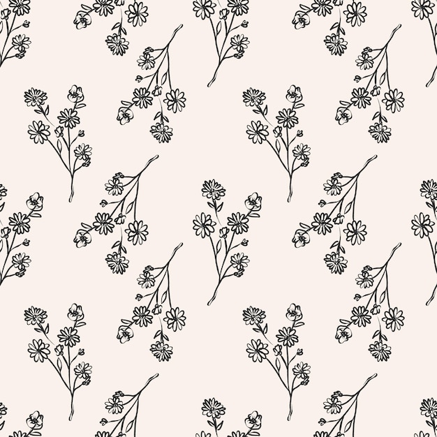 Hand drawn monochrome flower pattern design