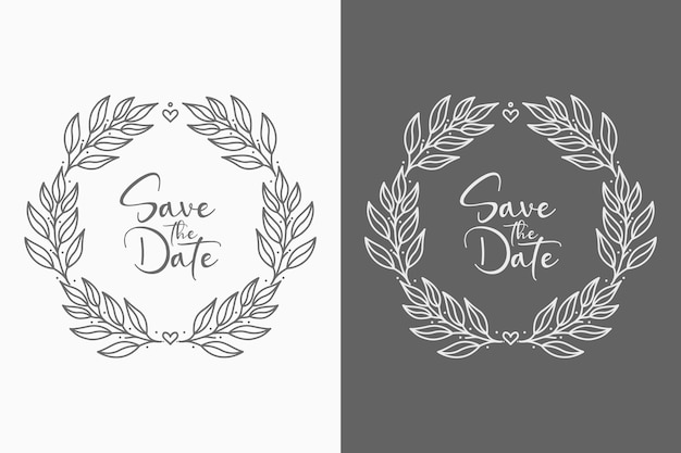 hand drawn monogram floral wedding badges illustration