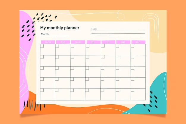 Hand drawn monthly planner calendar