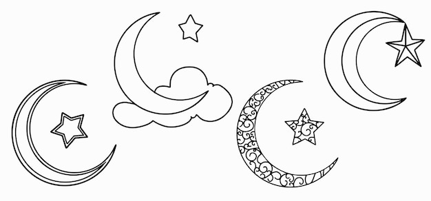 Hand drawn moon with star outline collection