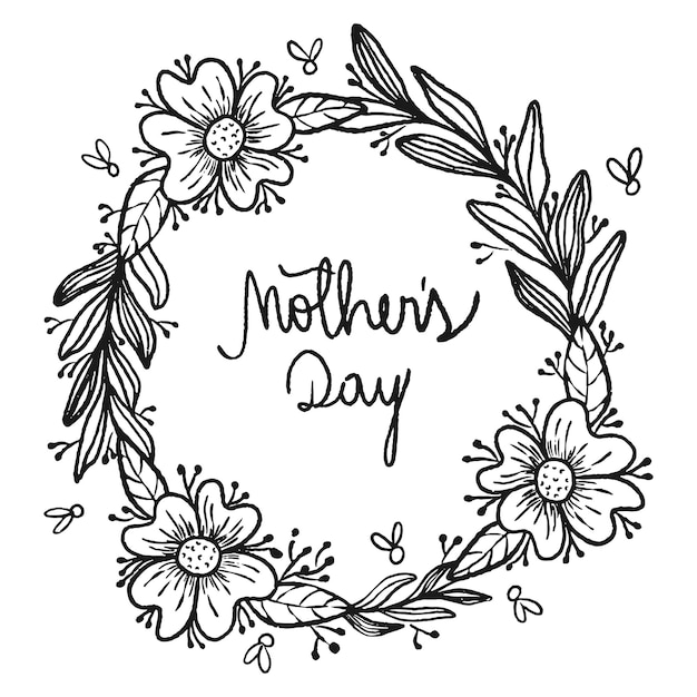 hand drawn mother's day floral circle wreath