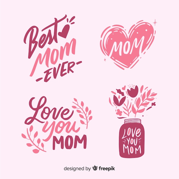 Hand drawn mother's day label collection