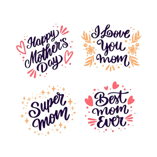 Hand drawn mother's day lettering badges