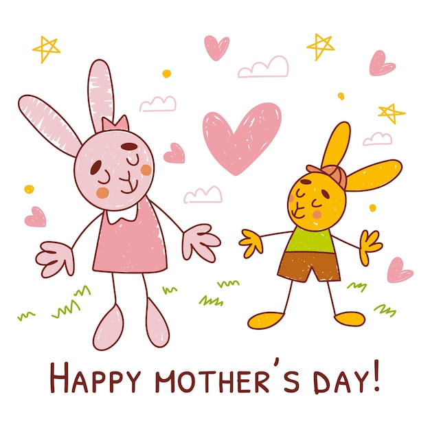 Hand drawn mothers day children drawings illustration