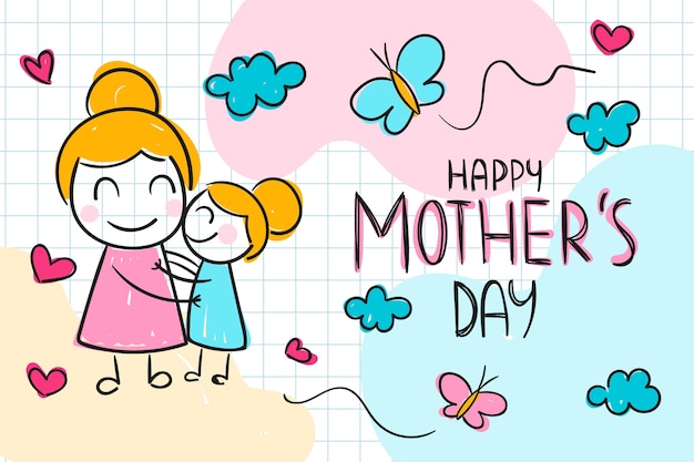 Hand drawn mothers day children drawings illustration