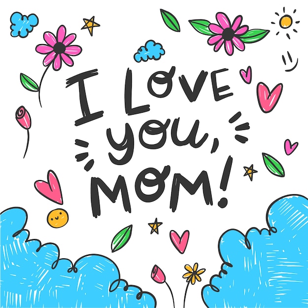 Hand drawn mothers day children drawings