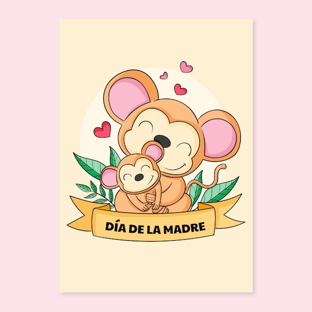 Hand drawn mothers day greeting card template in spanish