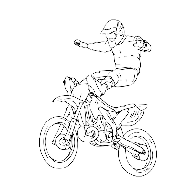 hand drawn motorcycle line art kids for Children coloring book