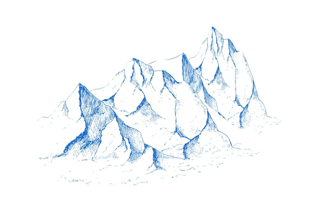 Hand drawn mountain landscapexAPeaks rocks and hills in the snow Ski resort