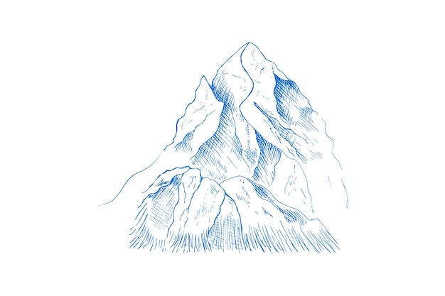 Hand drawn mountain landscapexAPeaks rocks and hills in the snow Ski resort