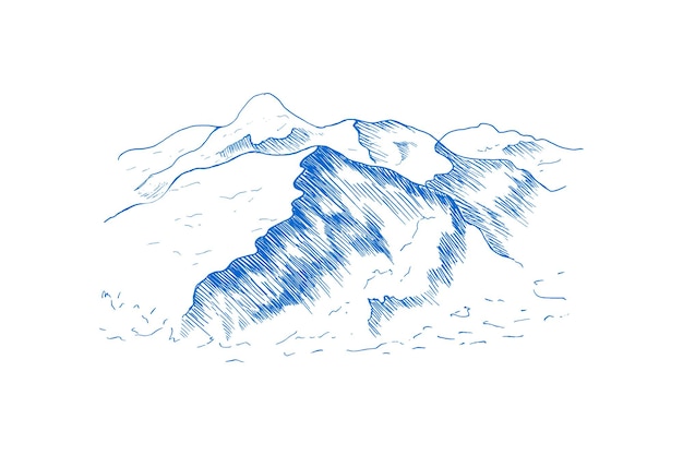 Hand drawn mountain landscapexAPeaks rocks and hills in the snow Ski resort