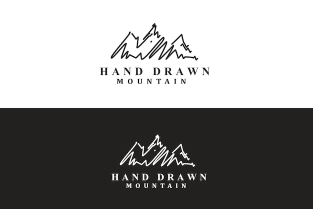 Vector hand drawn mountain logo design