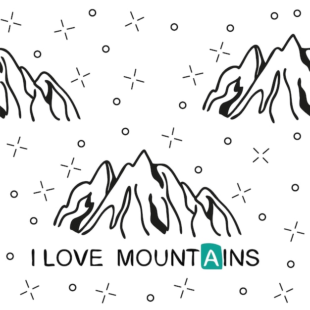 Hand drawn mountain seamless pattern. Landscape pattern. Vector illustration - I love mountains print