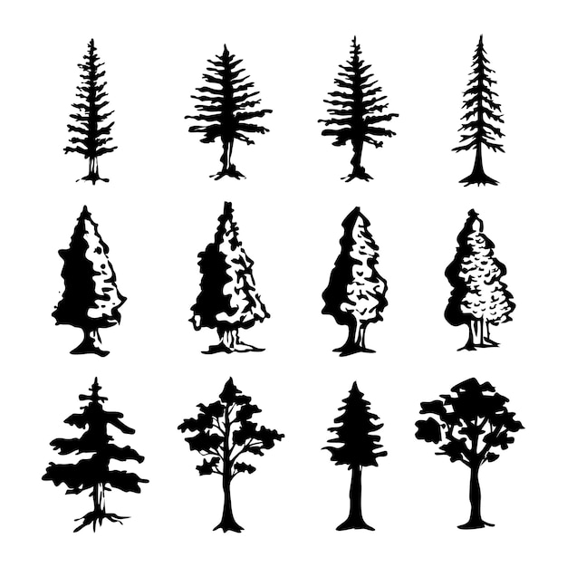 Hand drawn mountain tree vector set bundle premium